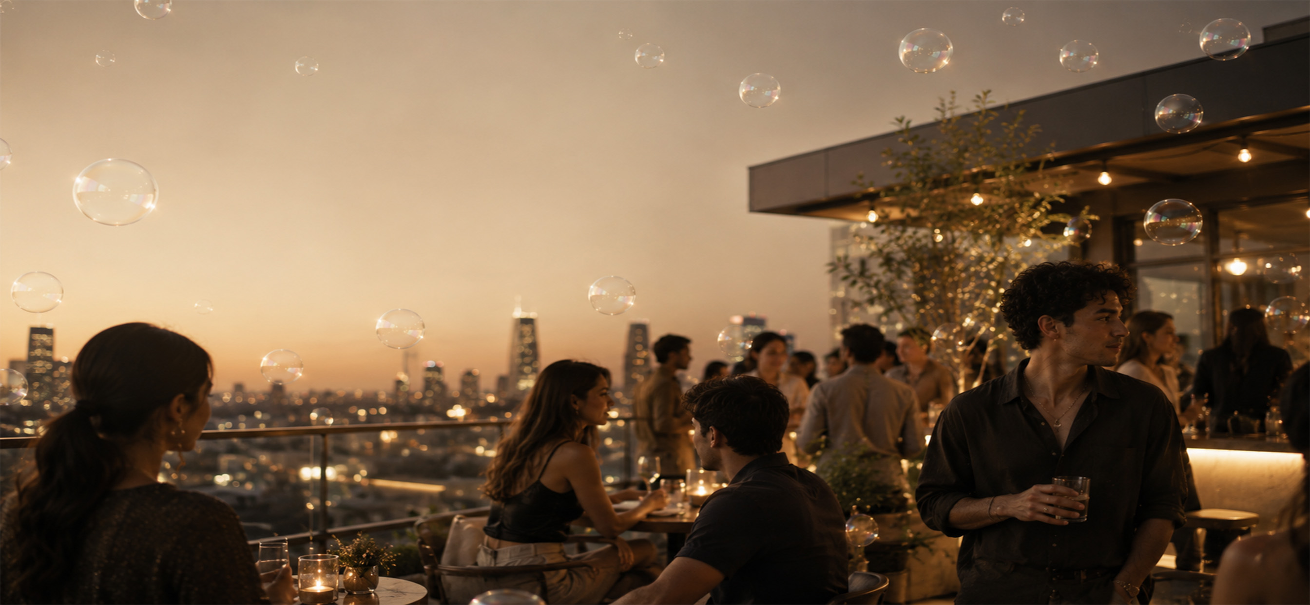 Couple connecting in person at a lounge